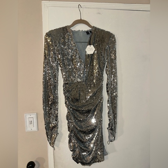 NWT OW Collection Sequin Silver Glitter Dress Size XS - Picture 6 of 9